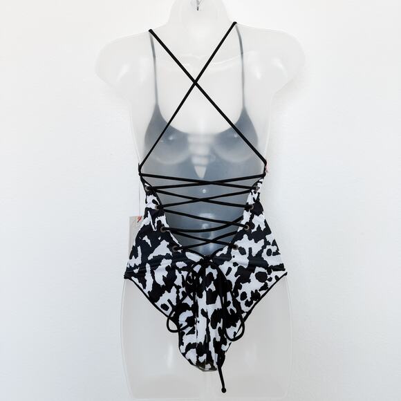 Maaji Reversible Cow Print One‎ Piece Swimsuit Black White Sz Medium Western NWT - Picture 7 of 10